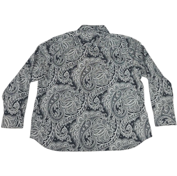 Lauren Ralph Lauren Paisley Button Up Top Women's 2X Black & White Non- Iron - Picture 5 of 7